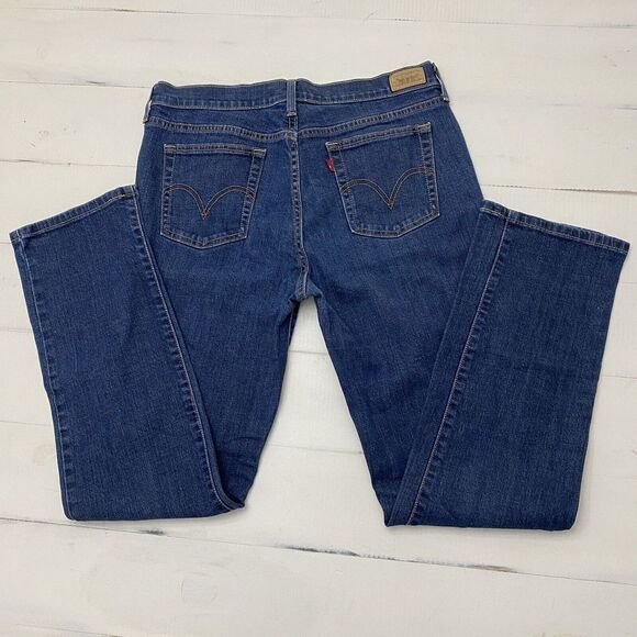 Levi 505 Straight Leg Women's  Mid Rise Stretch Denim Blue Jeans No Size Tag - Picture 2 of 15